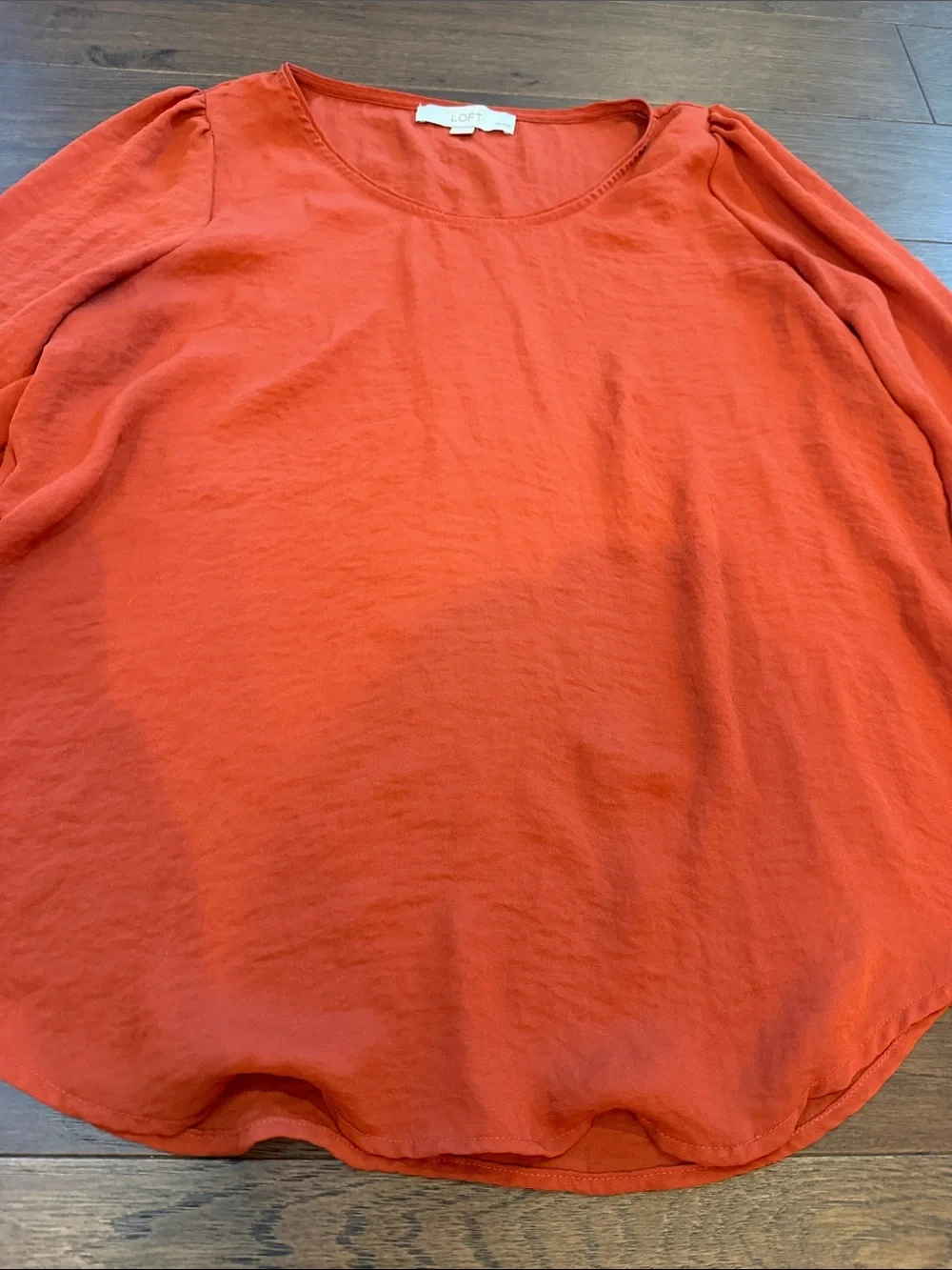 LOFT Petites Burnt Orange Blouse Puff Sleeve Smocked Cuff Size MP - C61-140